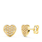 18K PENDIENTES ORO AMARILLO CORAZON CON CIRCONITAS, MEDIDA: 7 X 7 MM, CIERRE PRESION