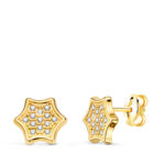 18K PENDIENTES ORO AMARILLO ESTRELLAS CON CIRCONITAS 7 X 6,5 MM, CIERRE PRESION