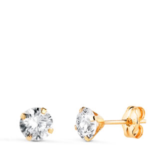 18K PENDIENTES ORO AMARILLO 4 GARRAS CON CIRCONITA, ANCHO: 5 MM CIERRE PRESION