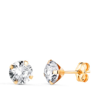 18K PENDIENTES ORO AMARILLO 4 GARRAS CON CIRCONITA, ANCHO: 6 MM CIERRE PRESION