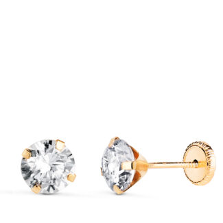 18K PENDIENTES ORO AMARILLO 4 GARRAS CON CIRCONITA, ANCHO: 6 MM CIERRE TUERCA