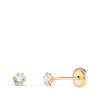 18K PENDIENTES ORO AMARILLO 6 GARRAS CON CIRCONITA, ANCHO: 3 MM CIERRE TUERCA