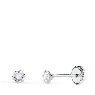 18K PENDIENTES ORO BLANCO 6 GARRAS CON CIRCONITA, ANCHO: 3 MM CIERRE TUERCA