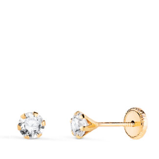 18K PENDIENTES ORO AMARILLO 6 GARRAS CON CIRCONITA, ANCHO: 4 MM CIERRE TUERCA