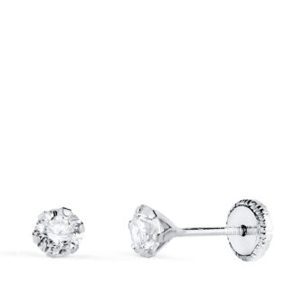 18K PENDIENTES ORO BLANCO 6 GARRAS CON CIRCONITA, ANCHO: 4 MM CIERRE TUERCA