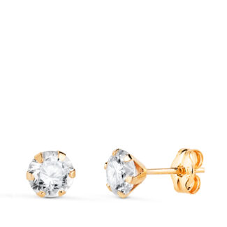 18K PENDIENTES ORO AMARILLO 6 GARRAS CON CIRCONITA, ANCHO: 5 MM CIERRE PRESION