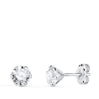 18K PENDIENTES ORO BLANCO 6 GARRAS CON CIRCONITA, ANCHO: 5 MM CIERRE PRESION