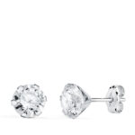 18K PENDIENTES ORO BLANCO 6 GARRAS CON CIRCONITA, ANCHO: 6 MM CIERRE PRESION