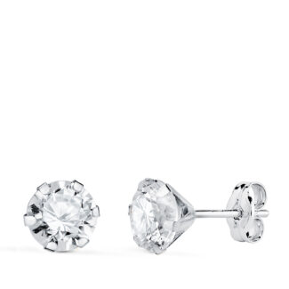 18K PENDIENTES ORO BLANCO 6 GARRAS CON CIRCONITA, ANCHO: 6 MM CIERRE PRESION