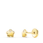 18K PENDIENTES ORO AMARILLO FLOR CIRCONITA 4 MM CIERRE TUERCA