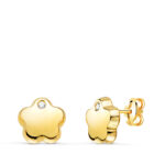 18K PENDIENTES ORO AMARILLO FLOR CON CIRCONITA BRILLO 7X7 MM, CIERRE PRESION