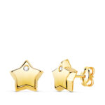 18K PENDIENTES ORO AMARILLO CON ESTRELLA Y CIRCONITA BRILLO 8X8 MM, CIERRE PRESION