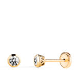 18K PENDIENTES ORO AMARILLO CHATON CON CIRCONITA CANASTILLA CALADA, ANCHO: 4MM, CIERRE TUERCA