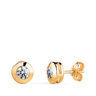 18K PENDIENTES ORO AMARILLO CHATON GALERIA CON CIRCONITA, MEDIDA: 6,5 MM, CIERRE PRESION
