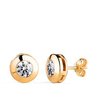 18K PENDIENTES ORO AMARILLO CHATON GALERIA CON CIRCONITA, MEDIDA: 8,5 MM, CIERRE PRESION