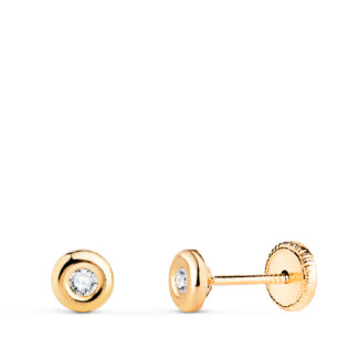 18K PENDIENTES ORO AMARILLO CHATON CON CIRCONITA, MEDIDA: 4MM, CIERRE TUERCA