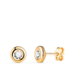 18K PENDIENTES ORO AMARILLO CHATON CON CIRCONITA, MEDIDA: 5,5MM, CIERRE PRESION