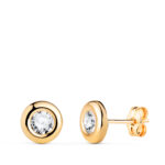 18K PENDIENTES ORO AMARILLO CHATON CON CIRCONITA, MEDIDA: 7MM, CIERRE PRESION