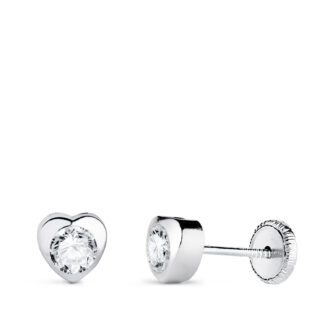18K PENDIENTES ORO BLANCO CORAZON CON CIRCONITA, MEDIDA: 5 X 5 MM CIERRE TUERCA