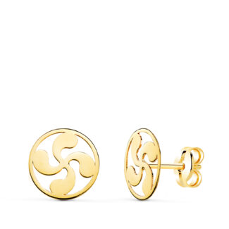18K PENDIENTES ORO AMARILLO REDONDOS LAUBURU BRILLO 8 MM, CIERRE PRESION