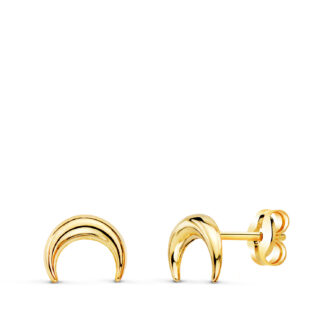 18K PENDIENTES ORO AMARILLO MEDIA LUNA LISA 7,5 X 6 MM, CIERRE PRESION