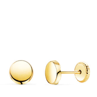 18K PENDIENTES ORO AMARILLO REDONDOS BRILLO 5,5 MM, CIERRE TUERCA