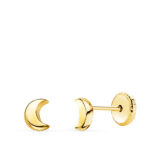 18K PENDIENTES ORO AMARILLO LUNA LISA 6,5X5 MM CIERRE TUERCA