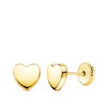 18K PENDIENTES ORO AMARILLO CORAZON LISO EN BRILLO 6X6 MM, CIERRE TUERCA