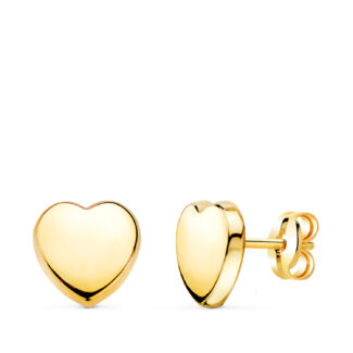 18K PENDIENTES ORO AMARILLO CON CORAZON BRILLO 8X8 MM, CIERRE PRESION