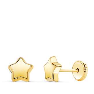18K PENDIENTES ORO AMARILLO ESTRELLA LISA 6,5 X 6,5 MM, CIERRE TUERCA