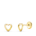 18K PENDIENTES ORO AMARILLO CORAZON CALADO 5X5 MM, CIERRE TUERCA