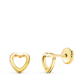 18K PENDIENTES ORO AMARILLO CORAZON CALADO 6X6 MM, CIERRE TUERCA