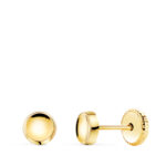 18K PENDIENTES ORO AMARILLO REDONDO CONCAVO EN BRILLO 5 MM, CIERRE TUERCA