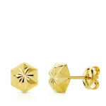 18K PENDIENTES ORO AMARILLO CLAVO ESTRELLA TALLADOS 6MM CIERRE PRESION