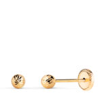 18K PENDIENTES ORO AMARILLO BOLA TALLADA HUECA, ANCHO: 3 MM, CIERRE TUERCA