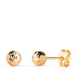18K PENDIENTES ORO AMARILLO BOLA TALLADA HUECA, ANCHO: 5 MM, CIERRE PRESION