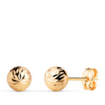 18K PENDIENTES ORO AMARILLO BOLA TALLADA HUECA, ANCHO: 6 MM, CIERRE PRESION