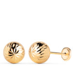 18K PENDIENTES ORO AMARILLO BOLA TALLADA HUECA, ANCHO: 8 MM, CIERRE TUERCA