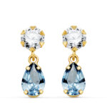 18K PENDIENTES ORO AMARILLO DOS CUERPOS CON CIRCONITA Y AGUAMARINA LAGRIMA 16 X 5MM, CIERRE PRESION
