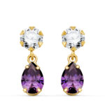 18K PENDIENTES ORO AMARILLO DOS CUERPOS CON CIRCONITA Y AMATISTA LAGRIMA 16 X 5MM, CIERRE PRESION