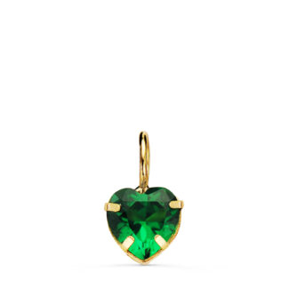 18K COLGANTE ORO AMARILLO CORAZON PIEDRA COLOR VERDE 6 X 6 MM,