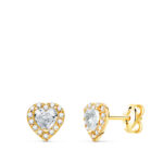 18K PENDIENTES ORO AMARILLO CORAZON CIRCONITA BLANCAS 6,5 X 6,5 MM, CIERRE PRESION