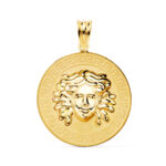 18K MEDALLA ORO AMARILLO MEDUSA EN BRILLO CON BORDE DE GRECA MATIZADA 25 MM