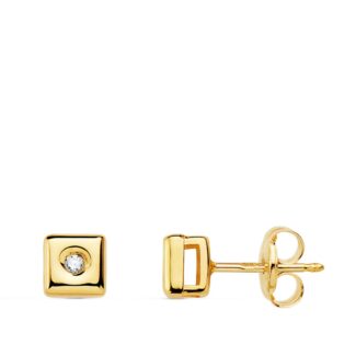 18K PENDIENTES CHATON ORO AMARILLO CUADRADO DIAMANTES LABORATORIO 0,030 QTS,G-VS2 CIERRE PRESION 5MM