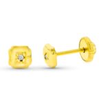9K PENDIIENTES ORO AMARILLO TREBOL DIAMANTES 0,03 CTS SI-H 4 MM TUERCA