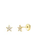 18K PENDIENTES ORO AMARILLO ESTRELLAS CON DIAMANTES LABORATORIO 0,06 QTS VS2-G, MEDIDA: 4X4 MM, CIERRE TUERCA