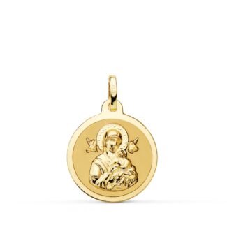 18K MEDALLA ORO AMARILLO VIRGEN DEL PERPETUO SOCORRO BRILLO 18 MM