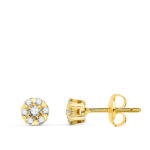 18K PENDIENTES ORO AMARILLO CHATON 14 DIAMANTES LABORATORIO 0,254 QTES VS2-G, MEDIDA: 5 X 5 MM, PRESION