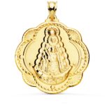 18K MEDALLA ORO AMARILLO VIRGEN DEL ROCIO PANDERETA 40X36 MM