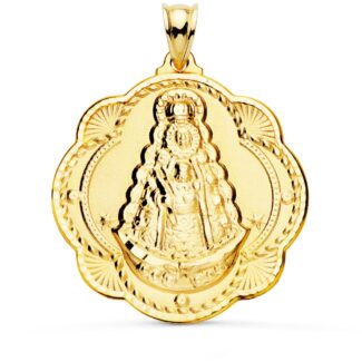 18K MEDALLA ORO AMARILLO VIRGEN DEL ROCIO PANDERETA 40X36 MM